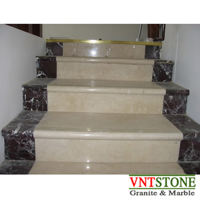 Cầu thang đá Crema Marfil | Đá ốp cầu thang | Cầu thang lát đá marble